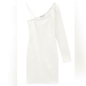 One shoulder white bodycon knee length dress